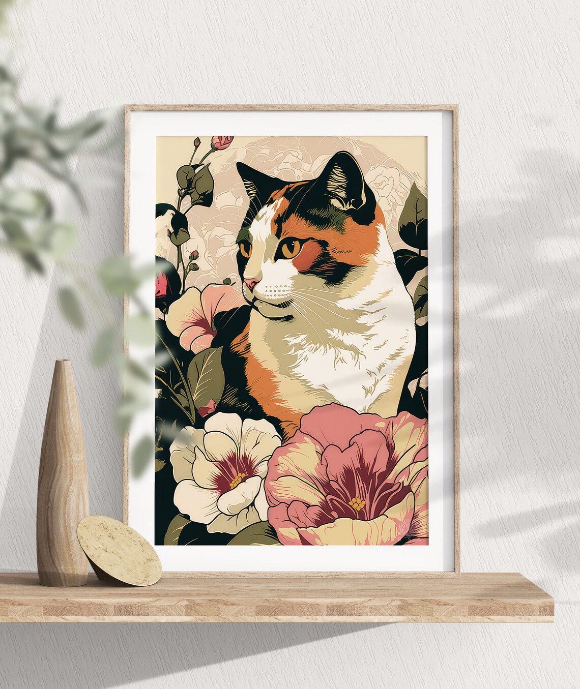 Farmhouse Calico Cat Flower Art Print - Image 3