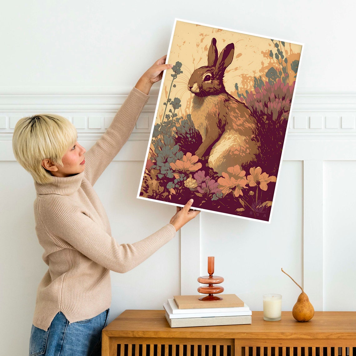 Bunny Wildflower Poster Cute Bunny Print Art Modern Chic Decor Wildlife Flowers Print - Image 2