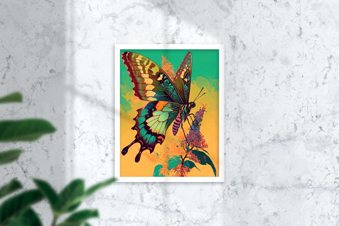 Colorful Swallowtail Butterfly Poster Green Gold Tropical Insect Art - Image 2