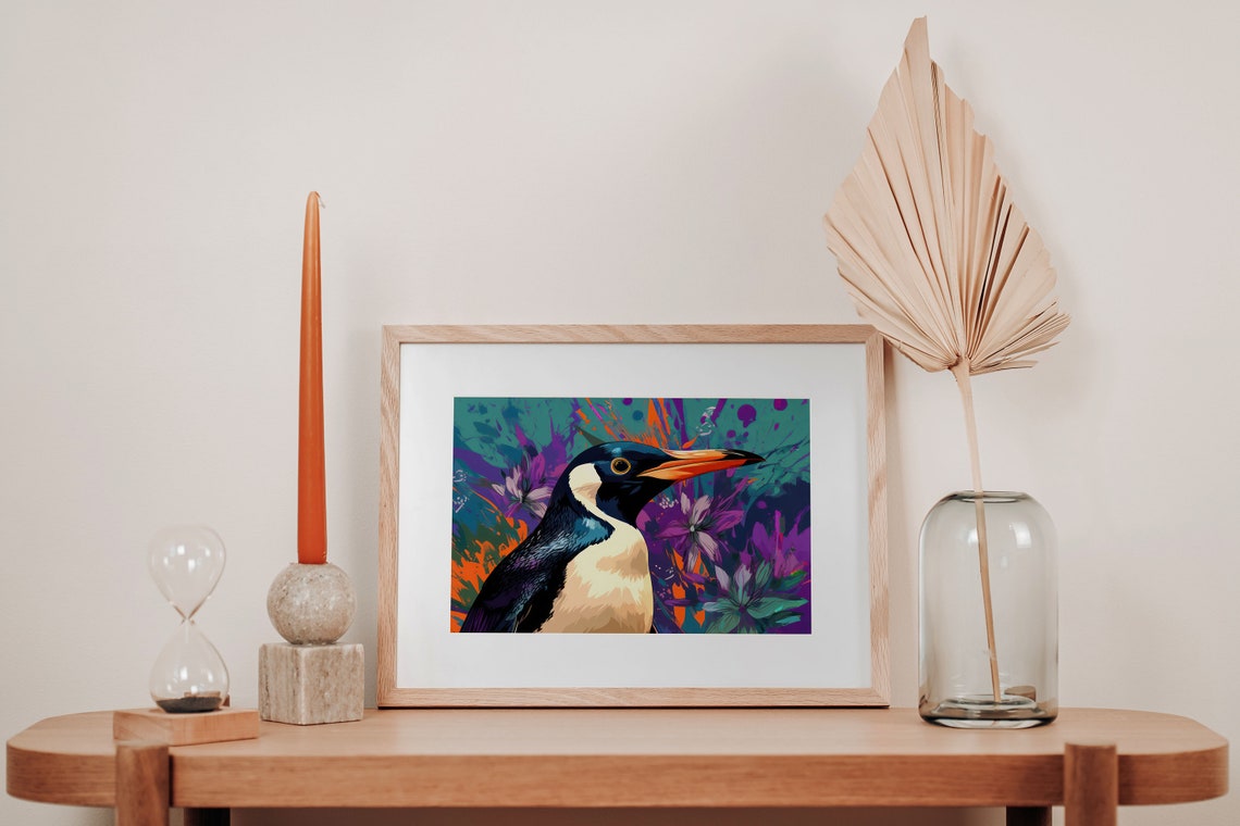 Gentoo Penguin Poster Purple Floral Jungle Colorful Bird Decor - Image 3