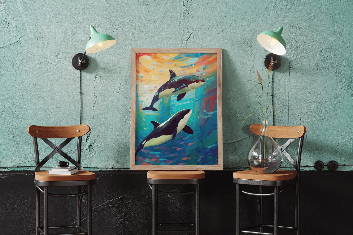 Modern Orca Whale Poster Minimalist Artwork Prints Alaska Cabin Art Deco - Image 2