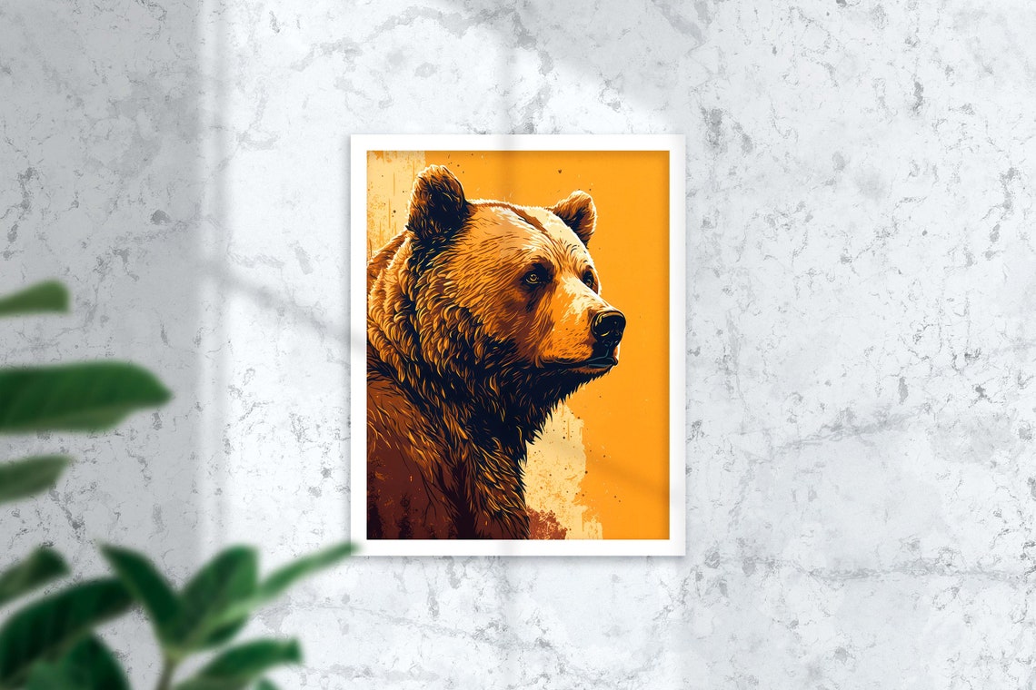 Grizzly Bear Profile on Burnt Orange Bold Wildlife Art Poster - Image 2