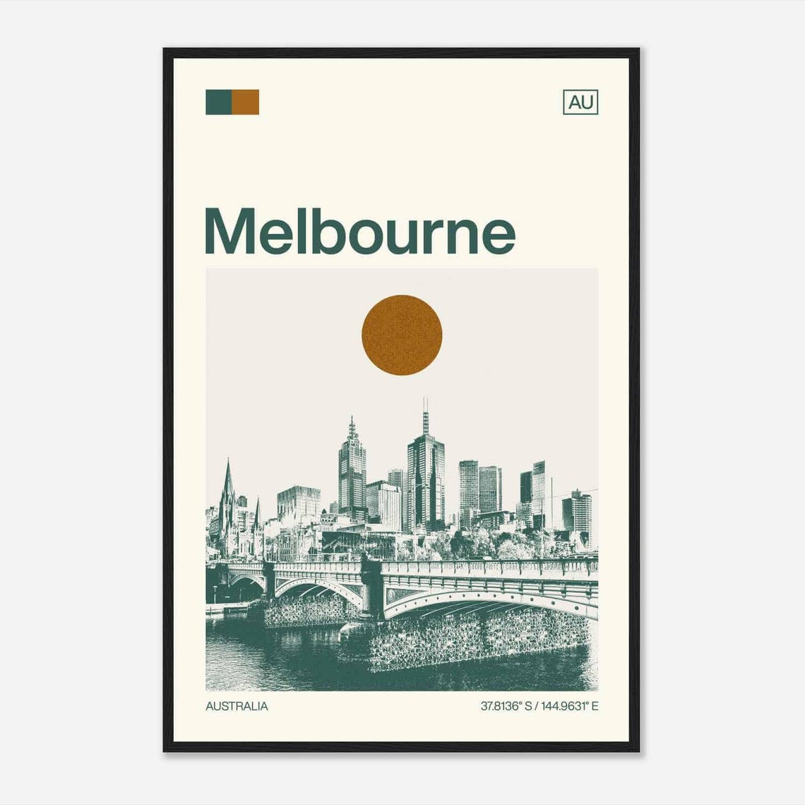 Melbourne Australia Modern Minimalist Bridge Skyline Art Poster