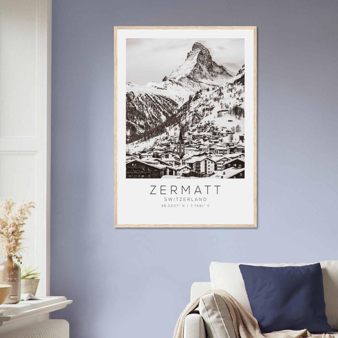 Zermatt Switzerland Snowy Matterhorn Peak Black White Photo Poster - Image 2