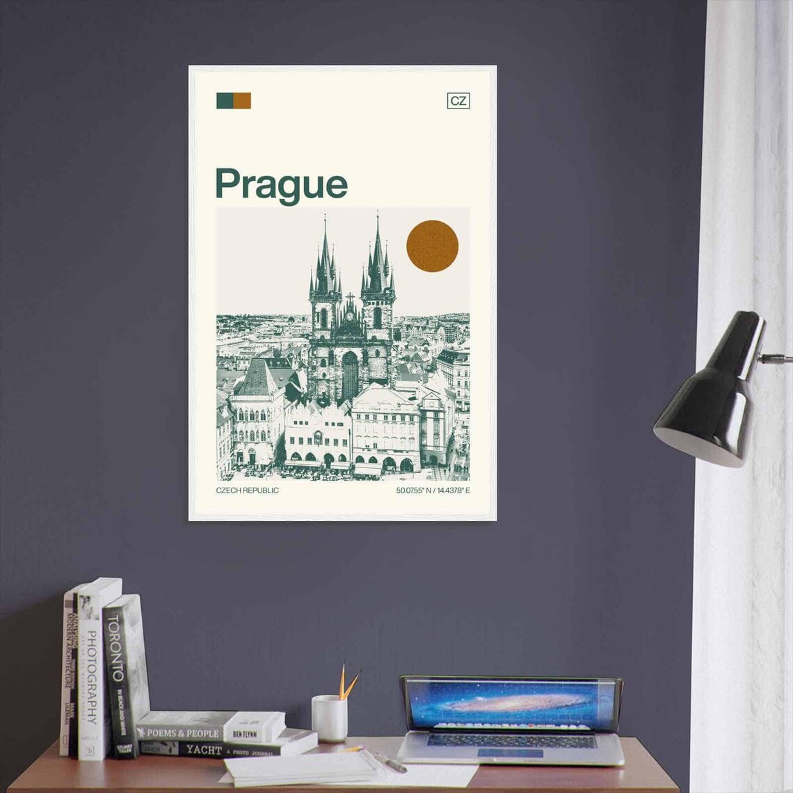 Prague Czech Republic Twin Spires Old Town Sun Duotone Travel Poster - Image 3