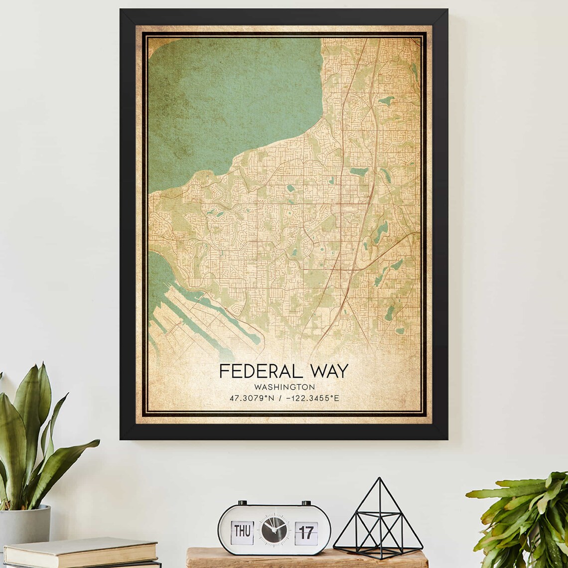 Vintage Federal Way Washington City Map With Coordinates Puget Street Poster