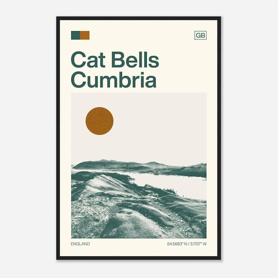Cat Bells Cumbria Fell Summit Lake District View Minimalist Travel Poster