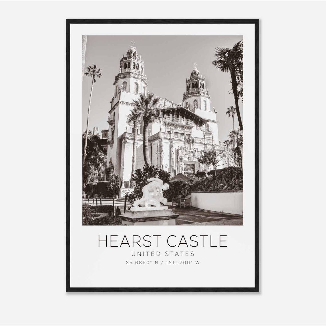 Hearst Castle California Black and White Historic Landmark Poster