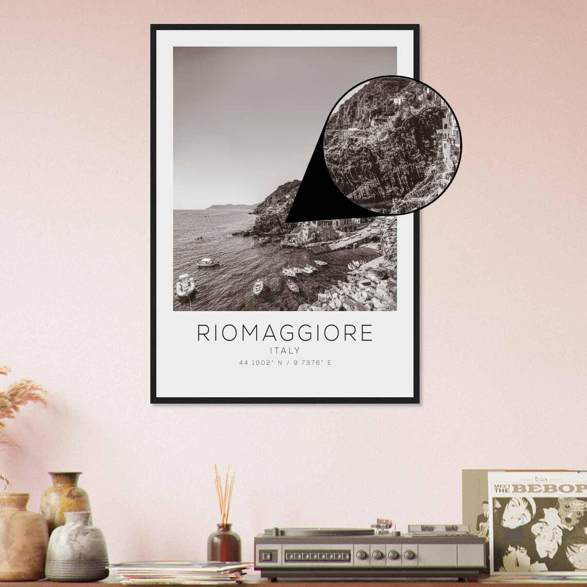 Riomaggiore Italy Cinque Terre Village Harbor Black and White Poster - Image 4