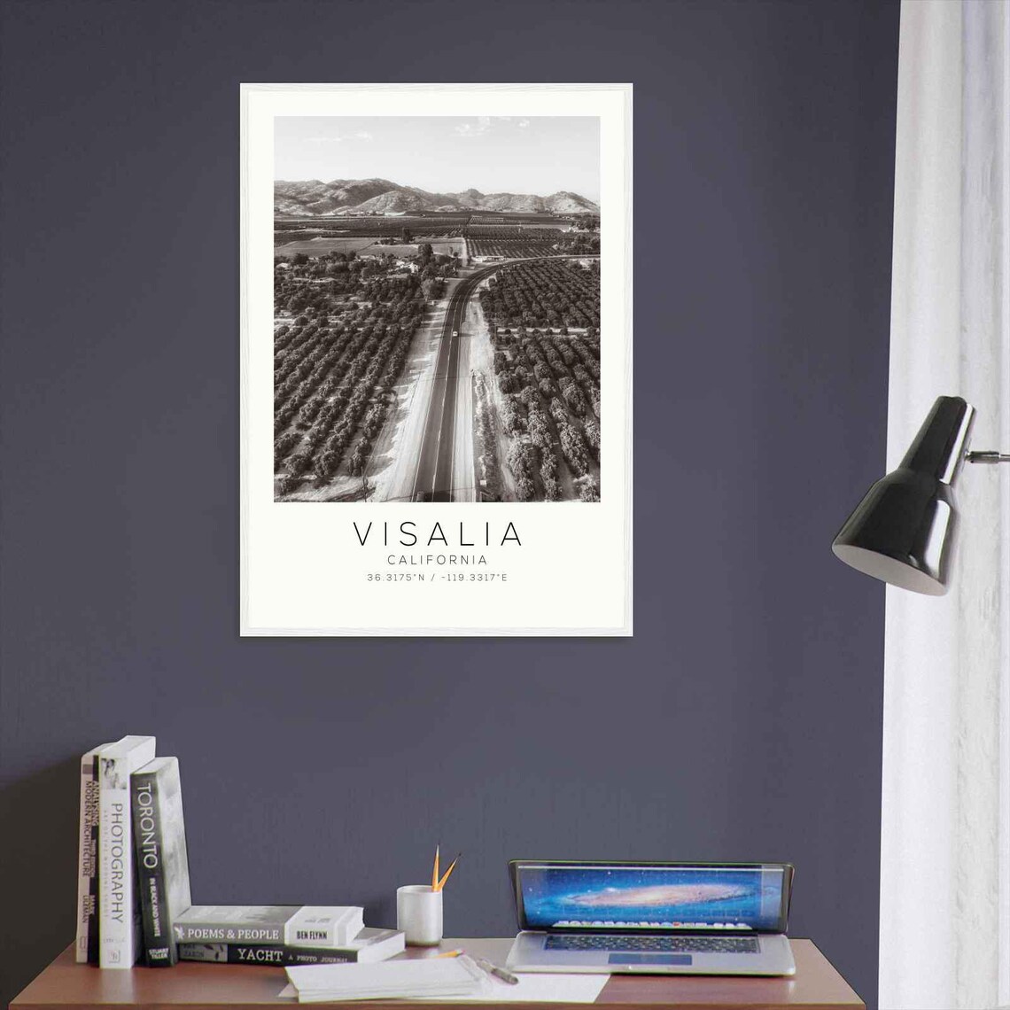 Visalia California Orchard Rows Aerial Country Road Travel Poster - Image 3