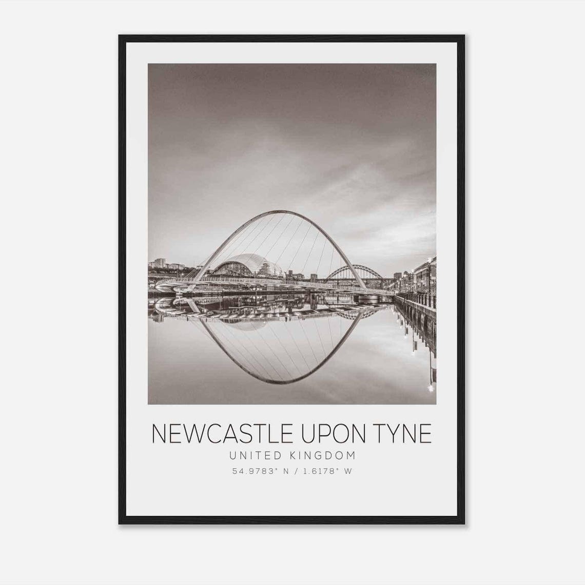 Newcastle Upon Tyne Millennium Bridge River Black White Photo Poster