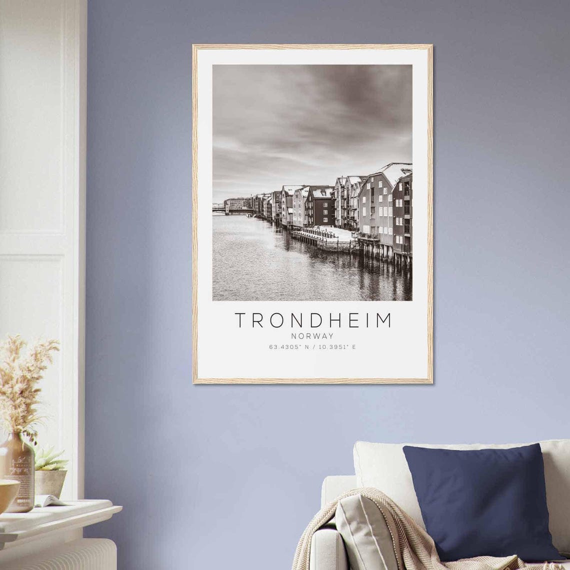 Trondheim Norway Old Wharves River Row Black and White Poster - Image 2