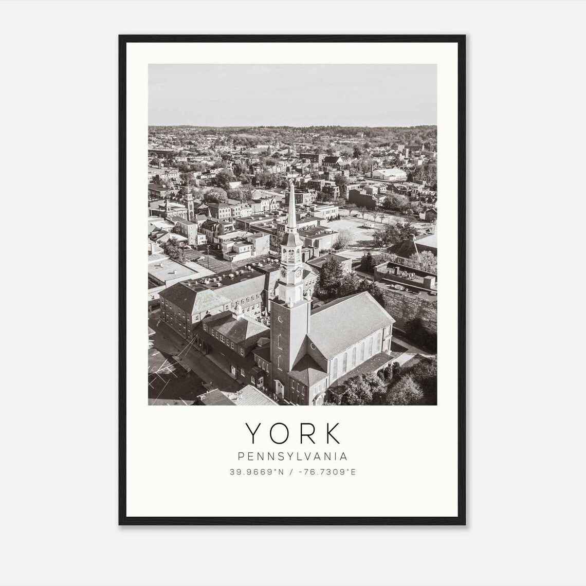York Pennsylvania Downtown Clock Tower Aerial City Photo Travel Poster