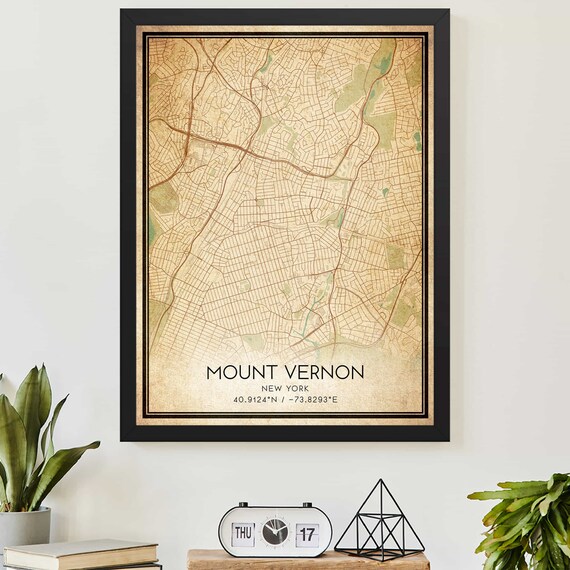 Mount Vernon New York Vintage Style Street Map With Coordinates Poster
