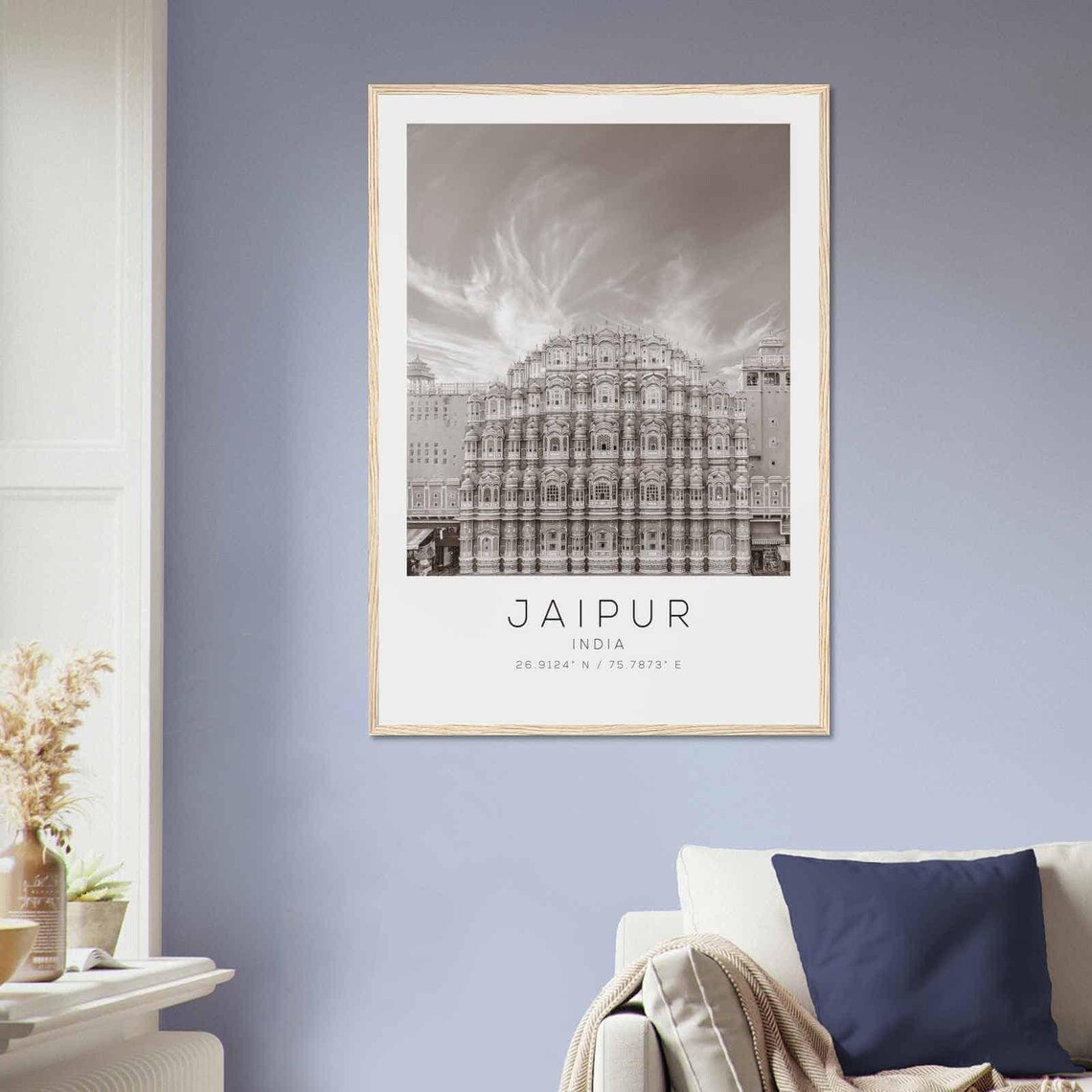 Jaipur India Hawa Mahal Minimalist Black and White Travel Poster - Image 2