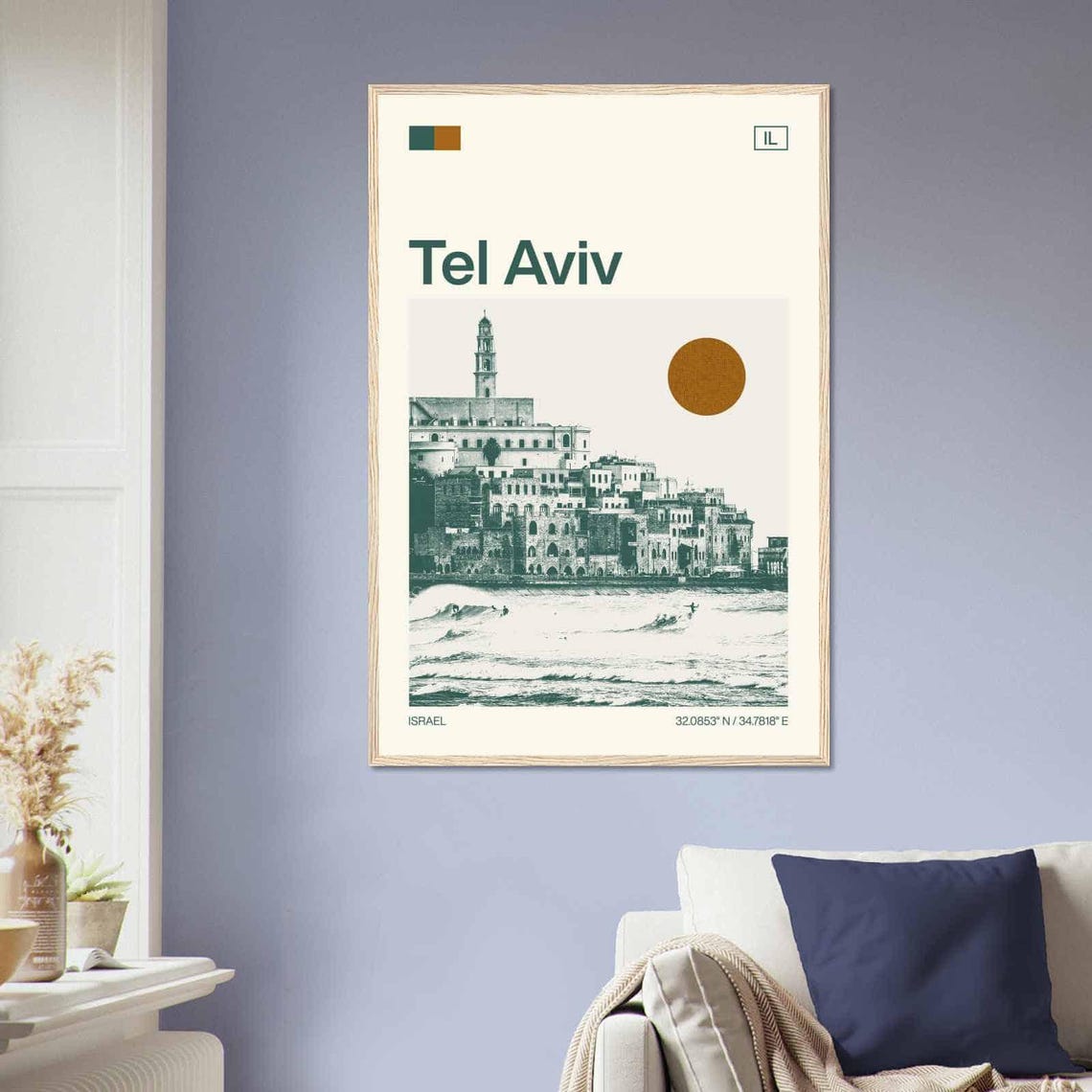 Tel Aviv Israel Old Jaffa Coast Surfers Vintage Travel Poster - Image 2