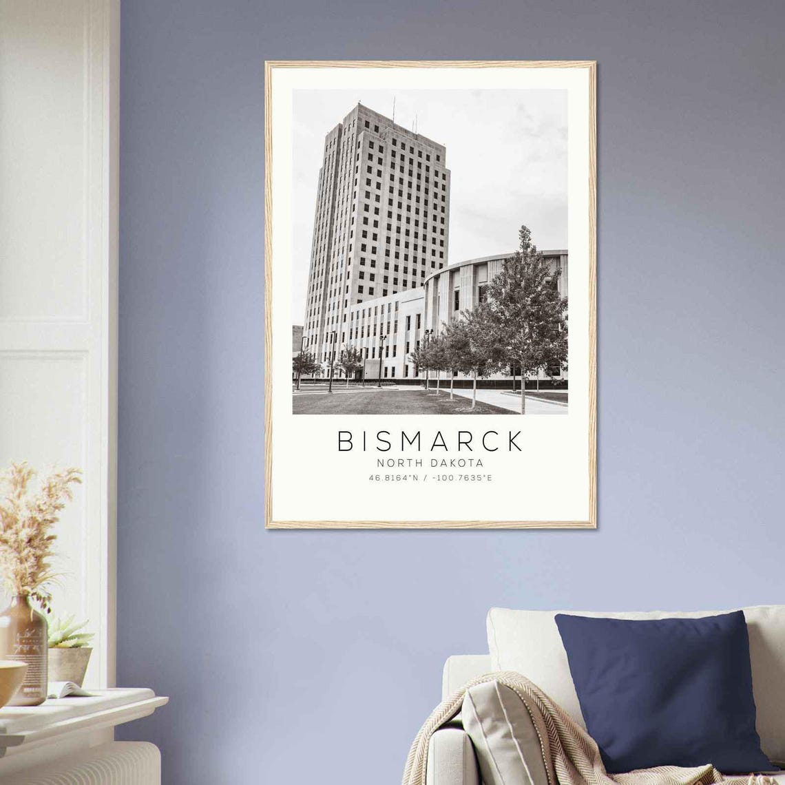 Bismarck North Dakota Art Deco Capitol Tower Black White Travel Poster - Image 2