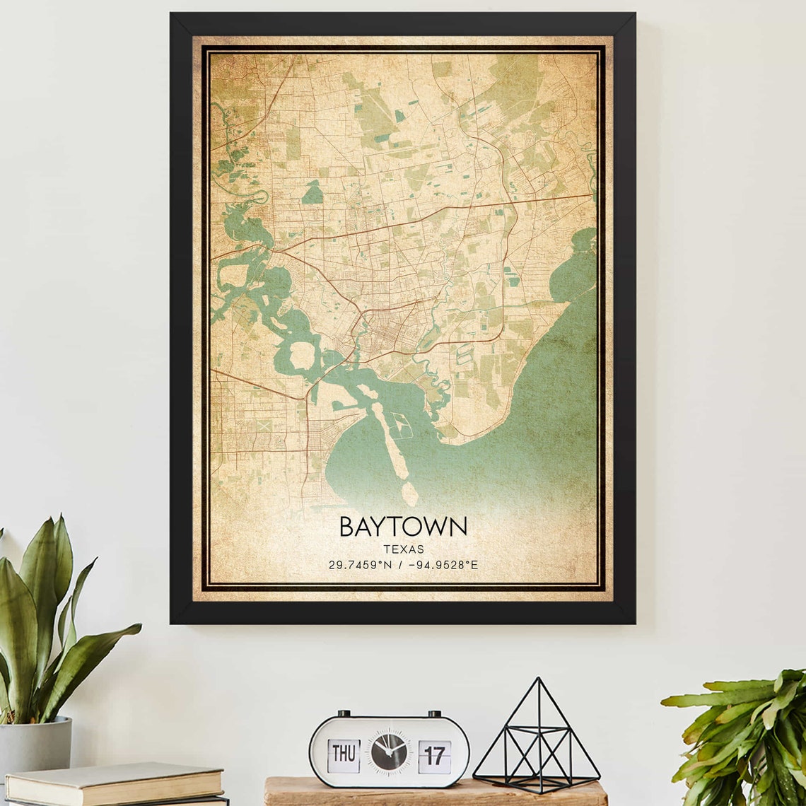 Baytown Texas Vintage City Map Coordinates Hometown Travel Poster