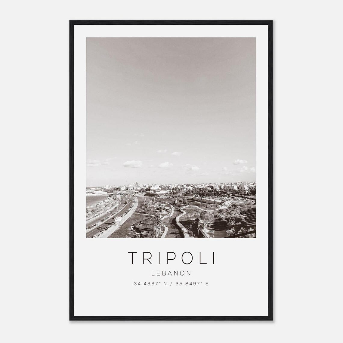 Tripoli Lebanon Mediterranean Coastal Skyline Black White Photo Poster