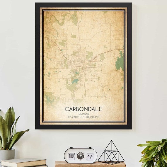 Vintage Carbondale Illinois City Street Map Coordinates Wall Art