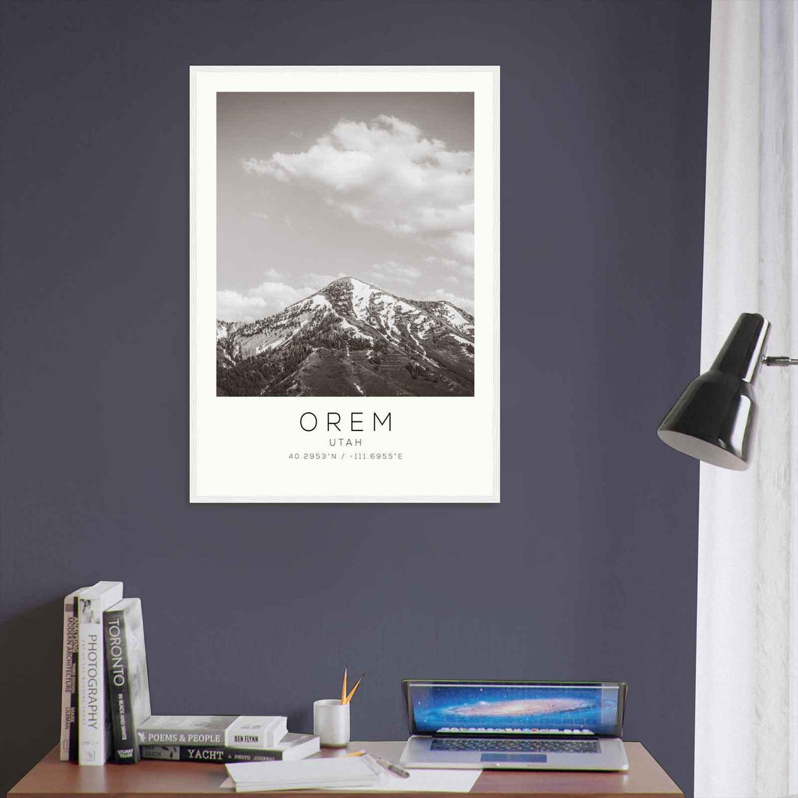 Orem Utah Snow Capped Mountain Peak Black and White Photo Poster - Image 3