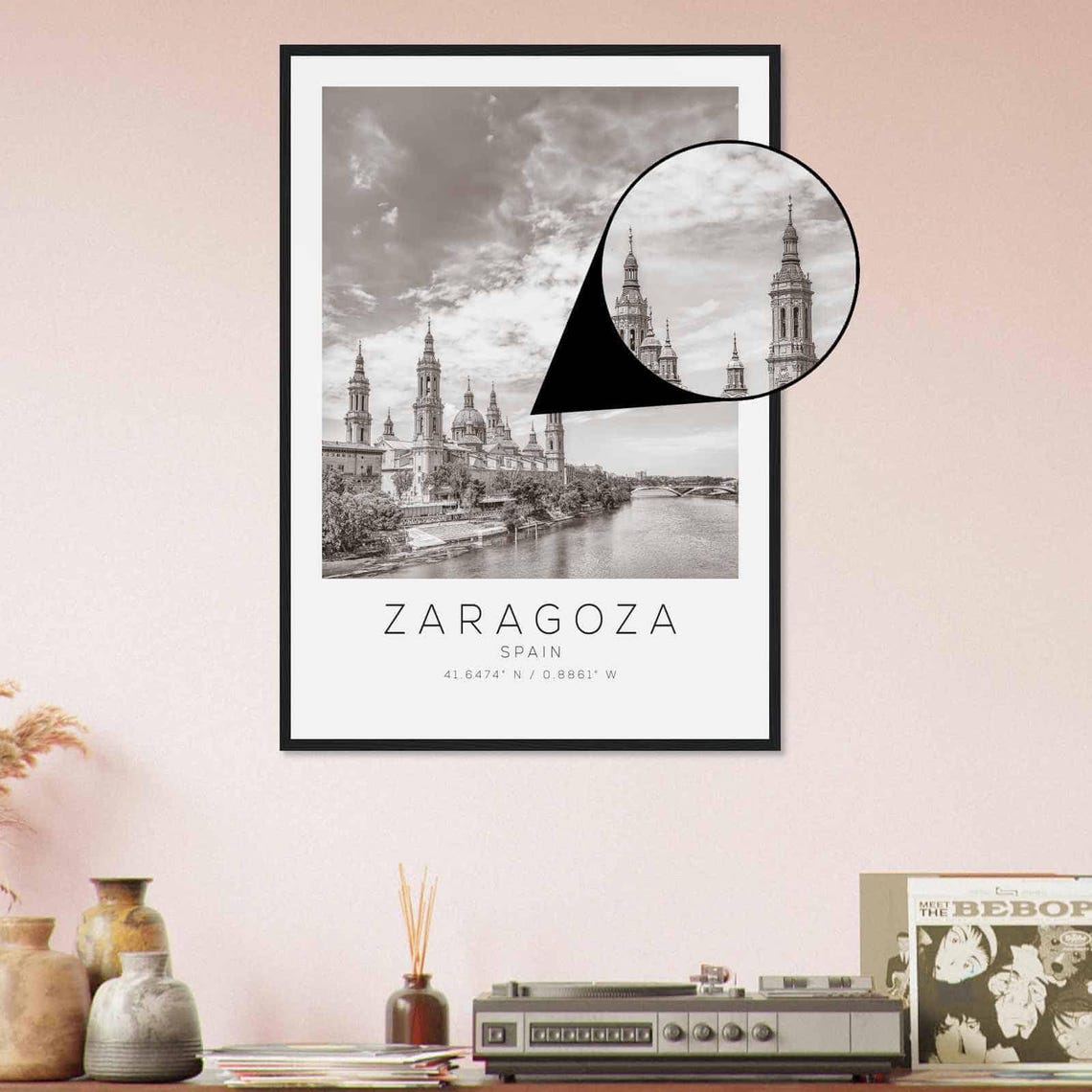 Zaragoza Spain Basilica of the Pillar River Black White Photo Poster - Image 4