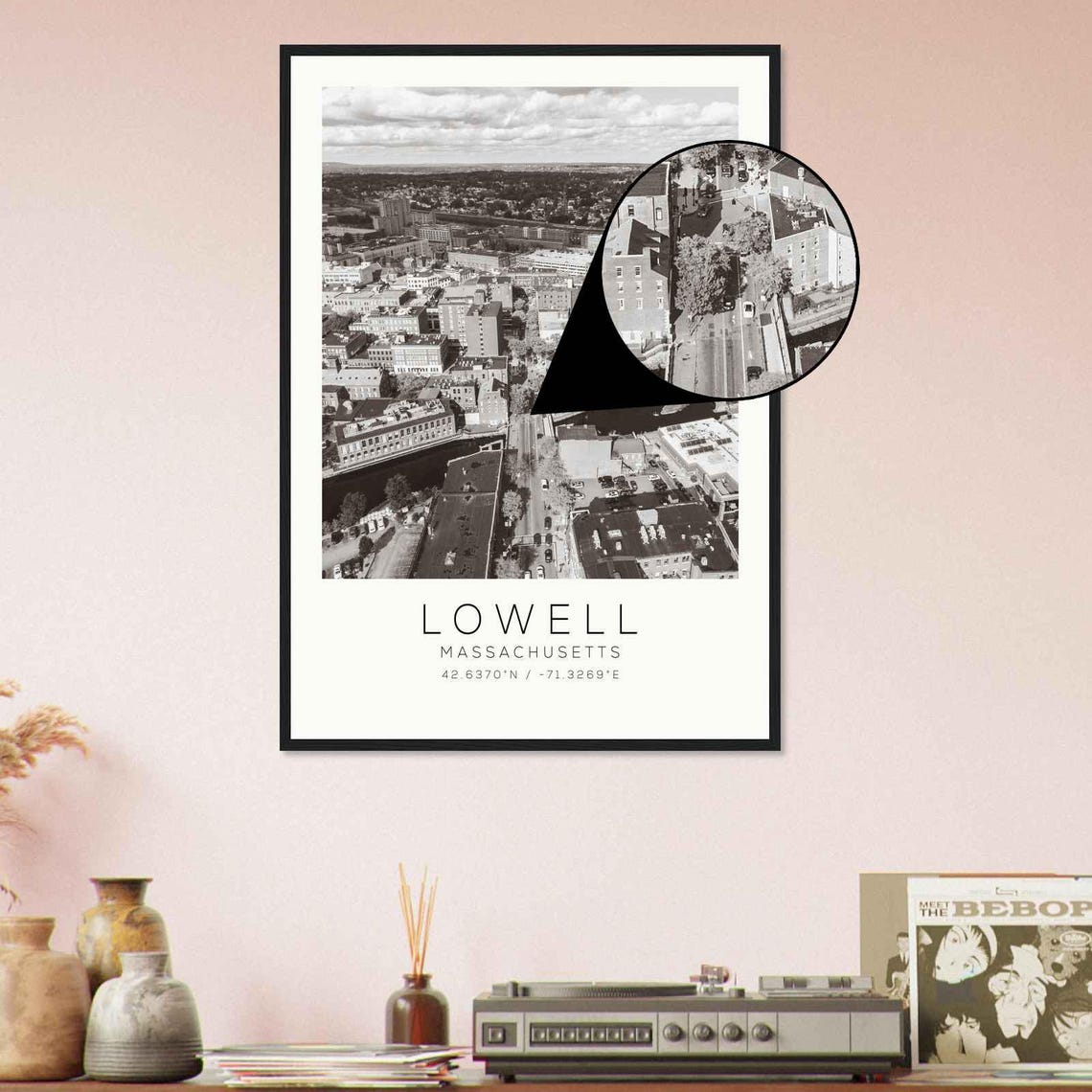 Lowell Massachusetts Mill Town Aerial River Black And White Poster - Image 4