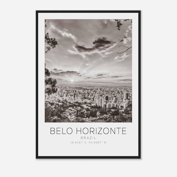 Belo Horizonte Brazil Sunrise Aerial Black White City Poster