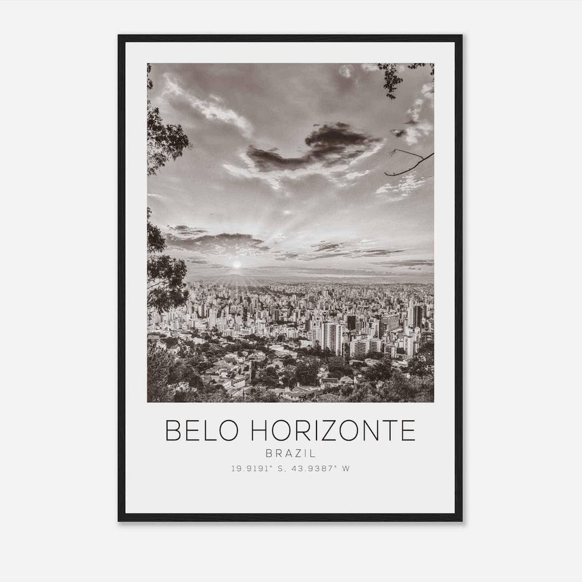 Belo Horizonte Brazil Sunrise Aerial Black White City Poster