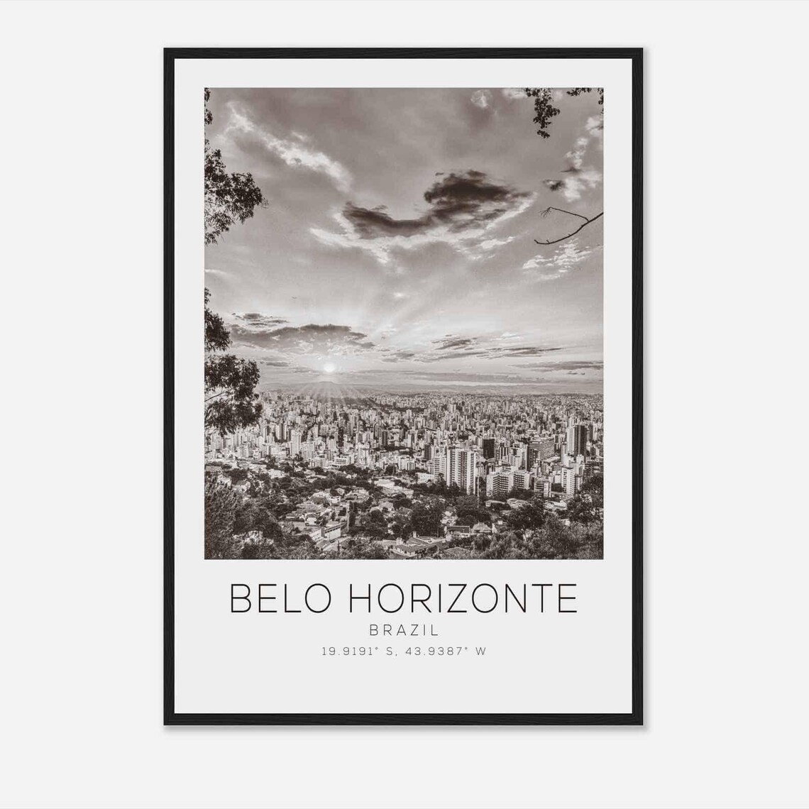 Belo Horizonte Brazil Travel Photo Poster Bw Belo Horizonte Travel Print Minimalist Travel Poster Print