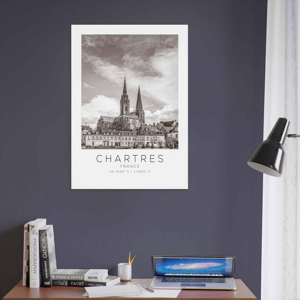 Chartres France Cathedral Twin Spires Black and White Travel Poster - Image 3