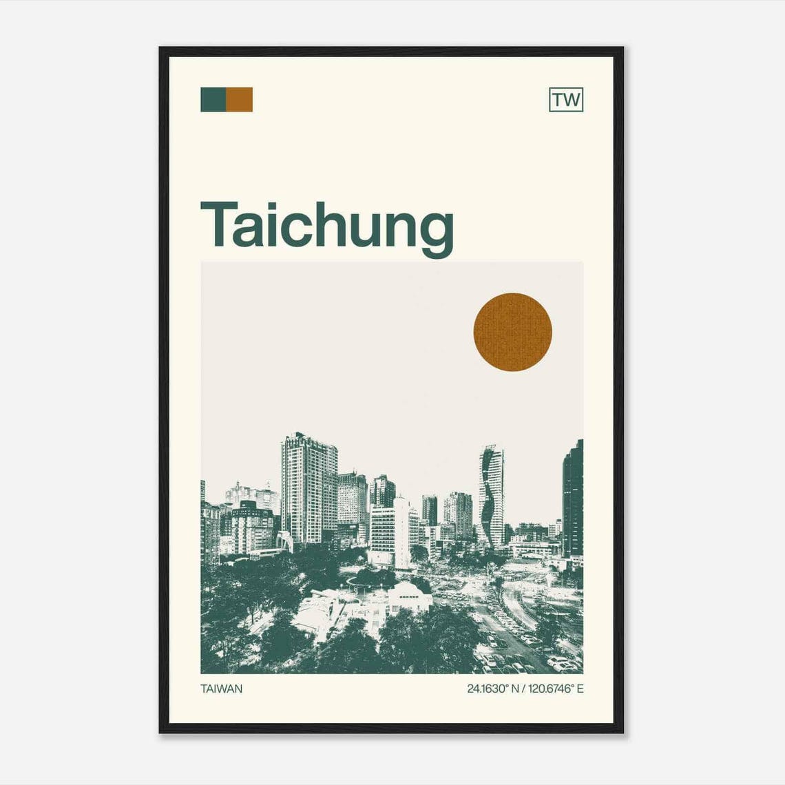 Taichung Taiwan City Skyline Highrise Vintage Style Travel Poster