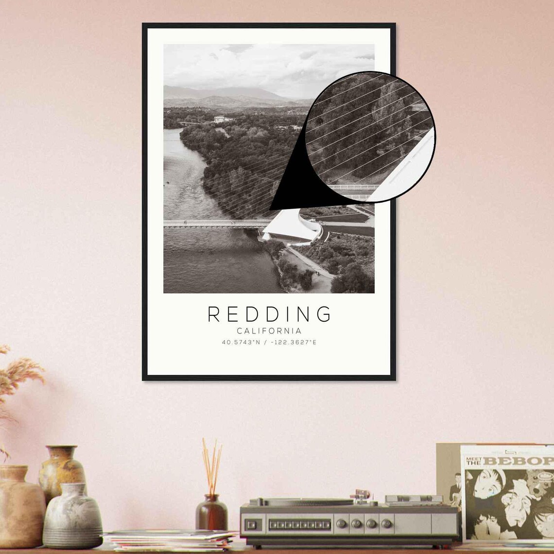 Redding California Sundial Bridge Black and White Photo Poster - Image 4