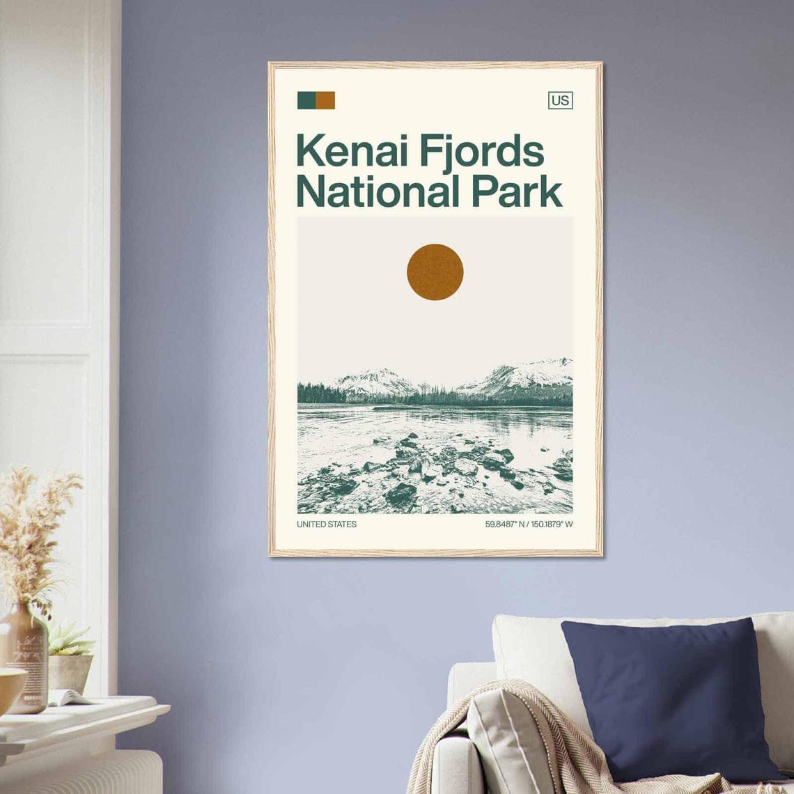 Kenai Fjords Alaska Snow Mountain Shore Minimalist Travel Poster - Image 2