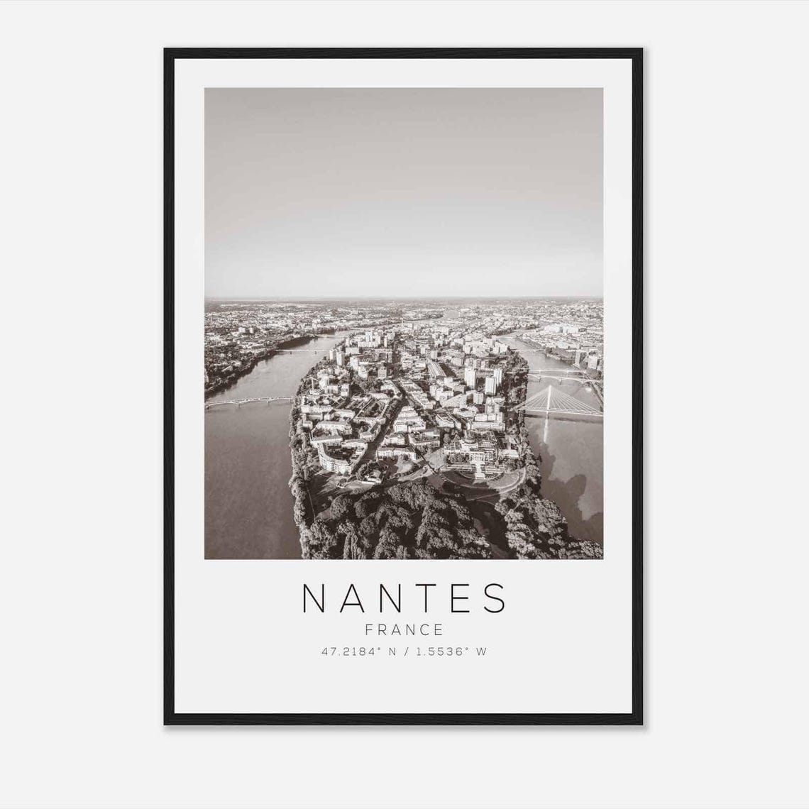 Nantes France Travel Photo Poster Bw Nantes Travel Print Minimalist Travel Poster Print
