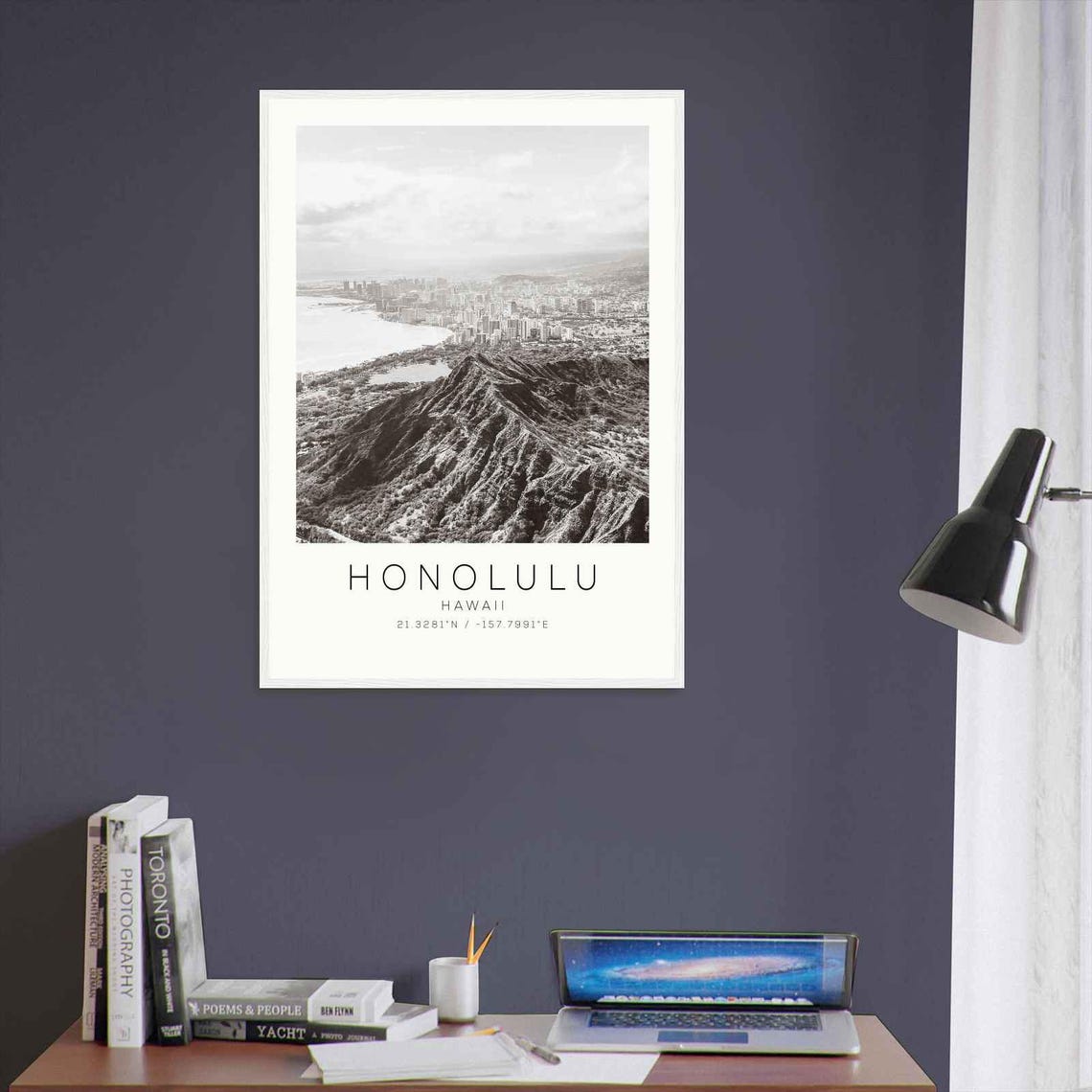 Honolulu Hawaii Diamond Head Crater Overlook Black White Travel Poster - Image 3