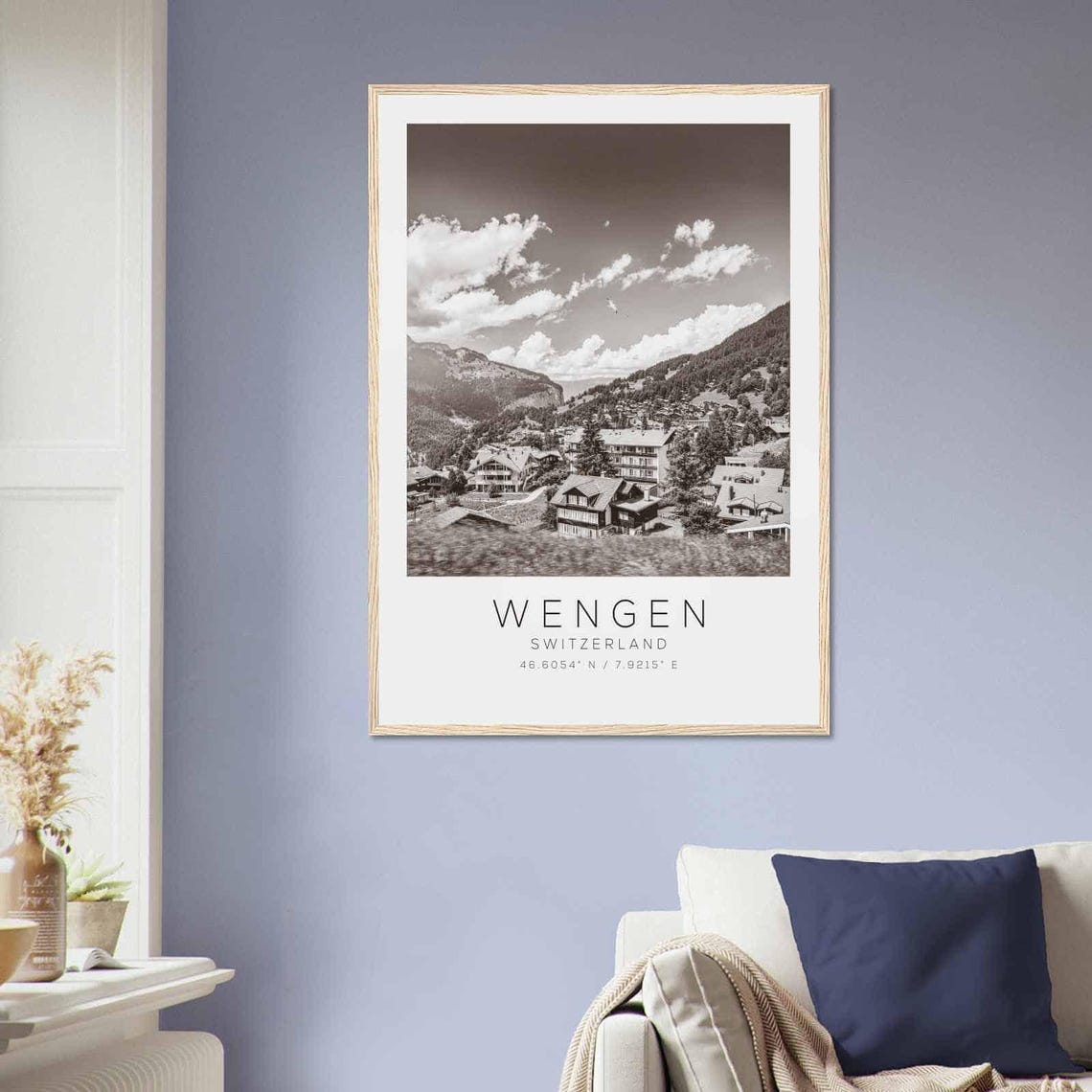 Wengen Switzerland Alpine Village Valley Black and White Poster - Image 2