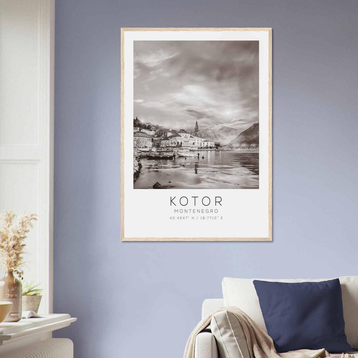 Kotor Montenegro Black White Old Town Harbor Coast View Poster - Image 2