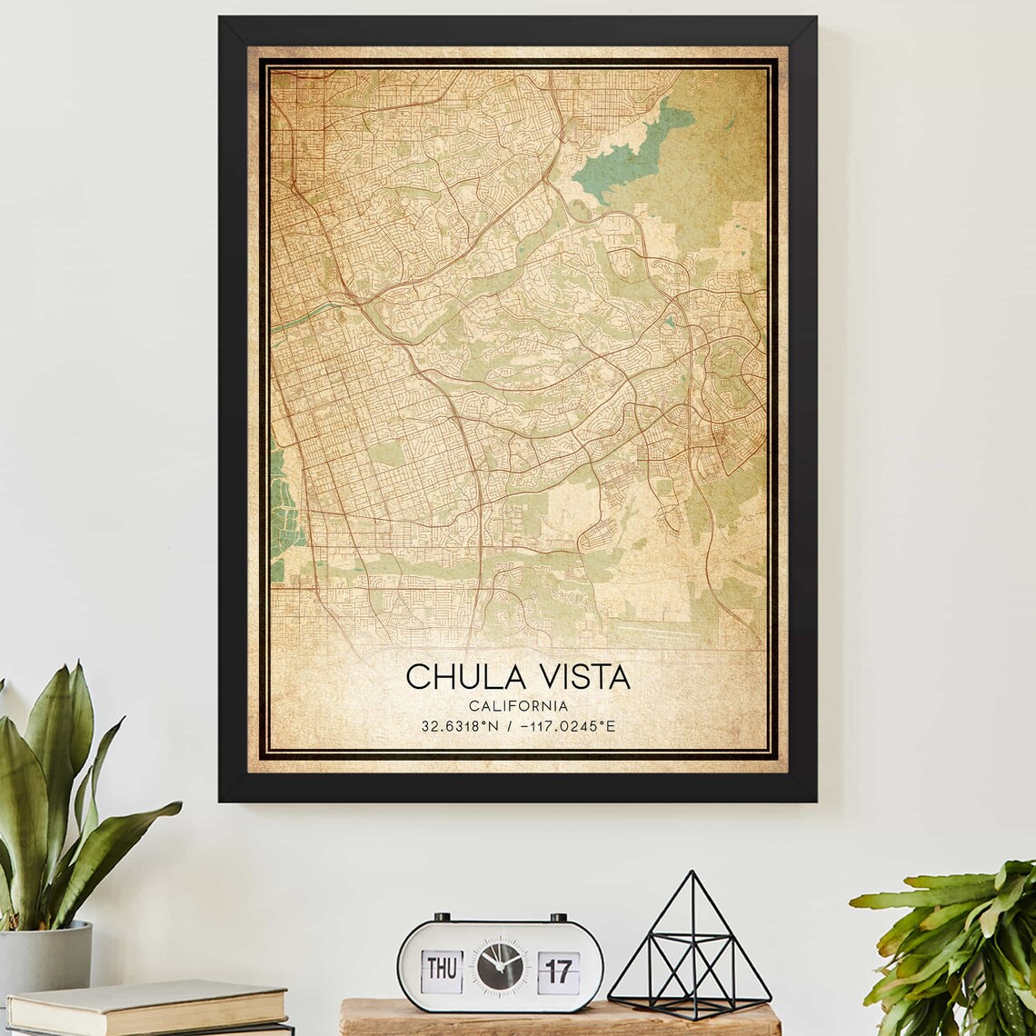 Chula Vista California Vintage Street Map Coordinates Poster