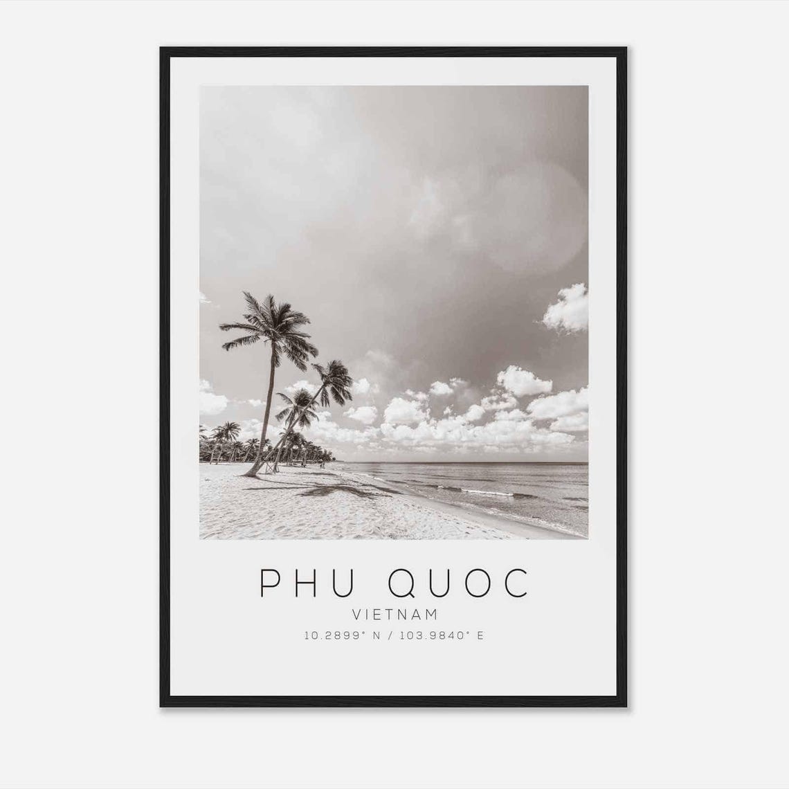 Phu Quoc Vietnam Palm Beach Tropical Shore Black and White Poster