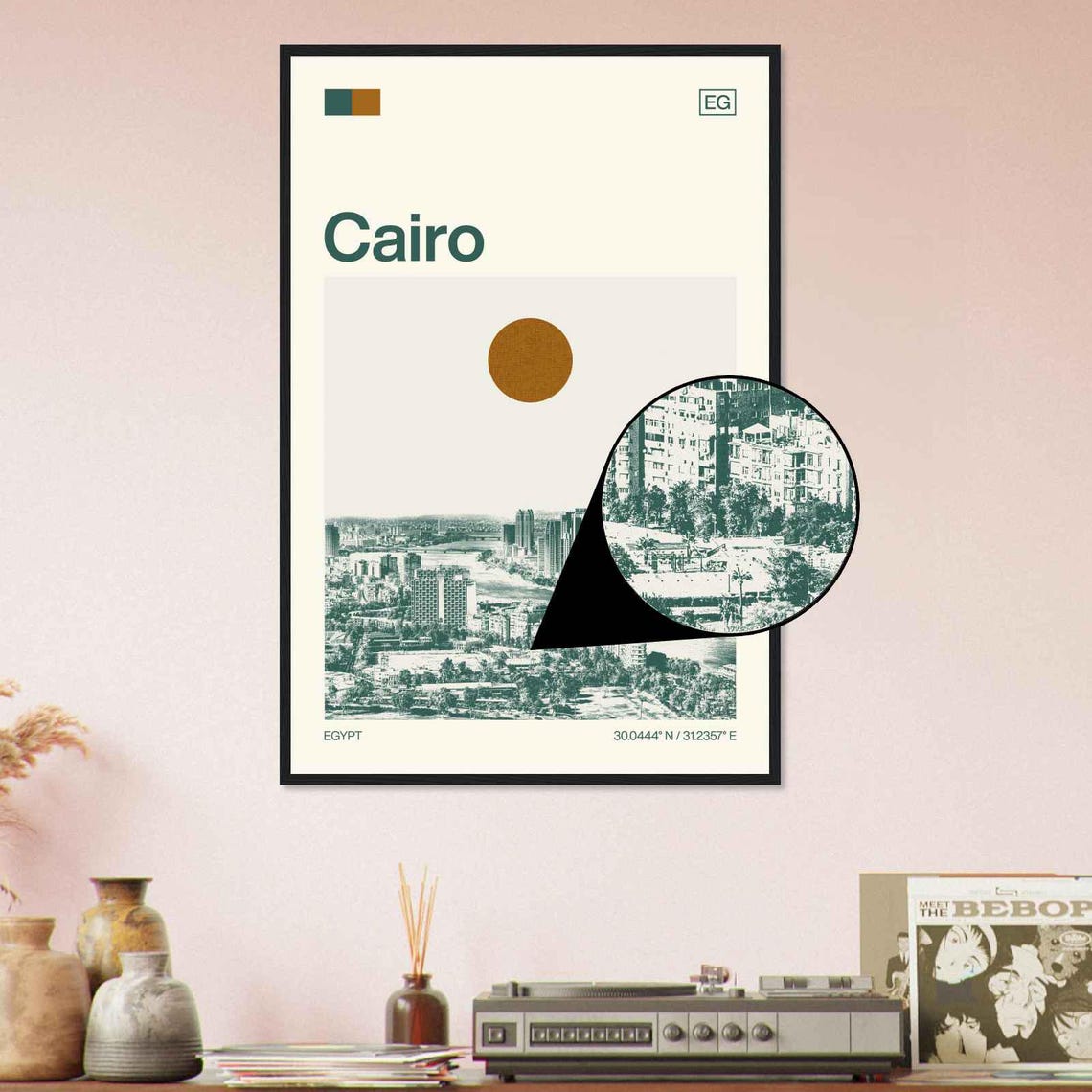 Cairo Egypt Modern Skyline and Nile River View Duotone Art Poster - Image 4