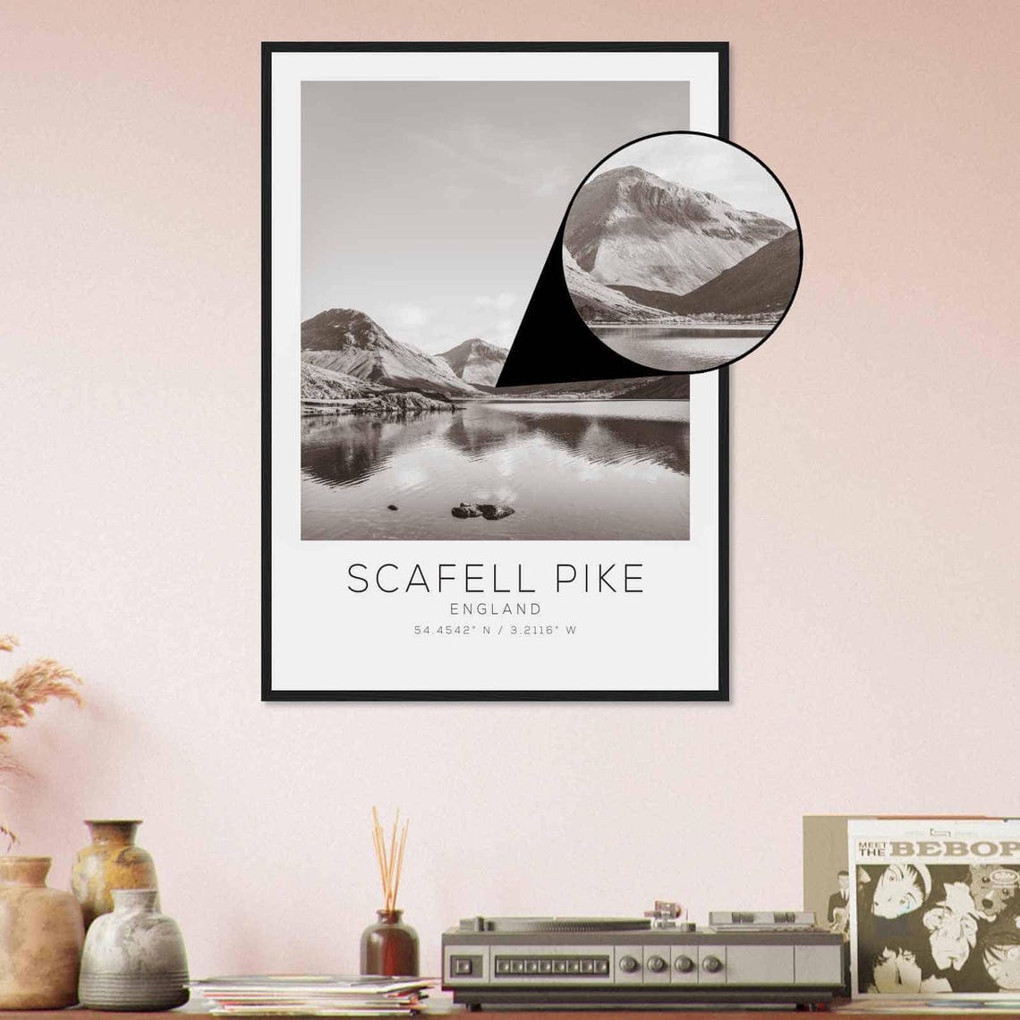 Scafell Pike England Mountain Lake Reflection Black and White Poster - Image 4