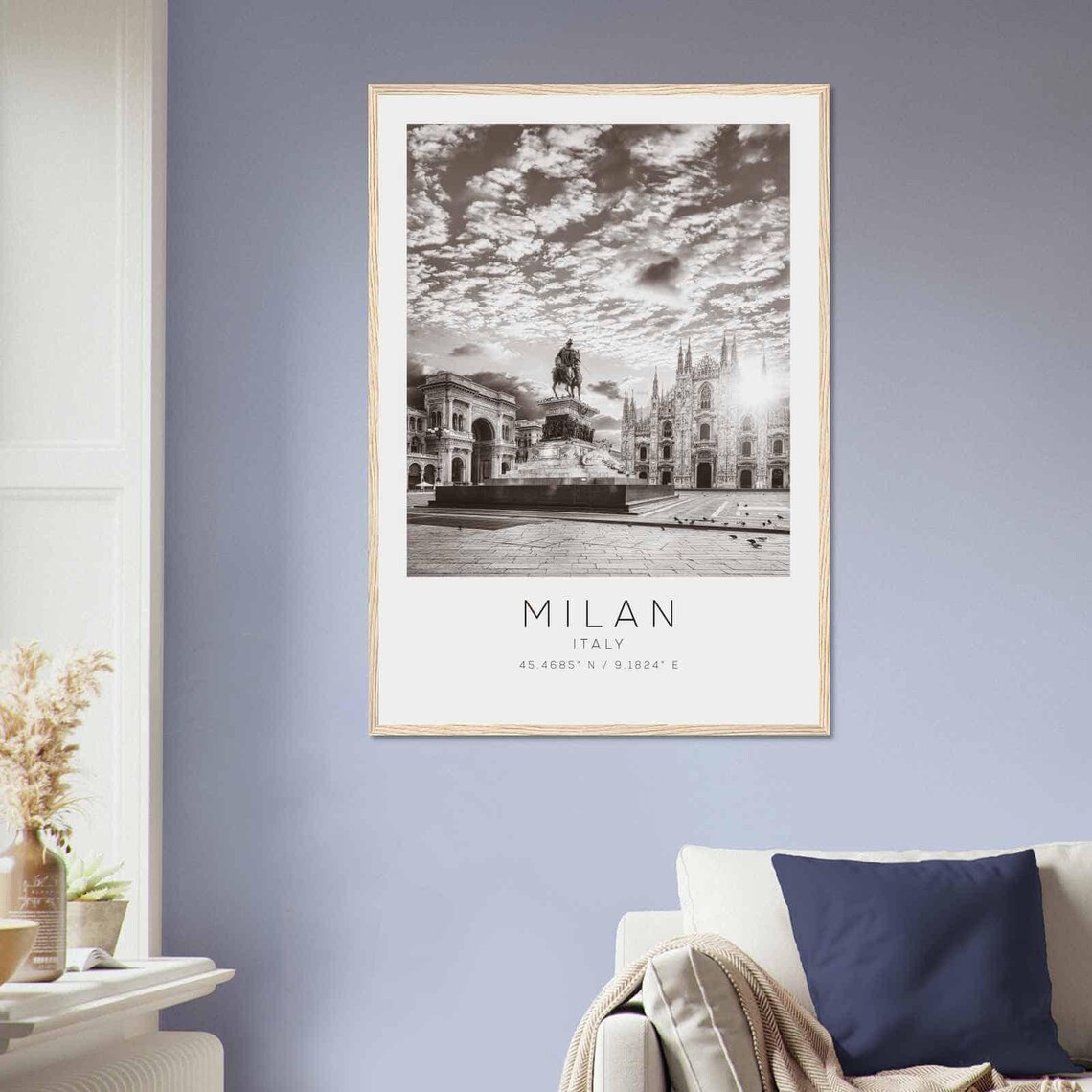 Milan Italy Piazza del Duomo Statue Black and White Photo Poster - Image 2