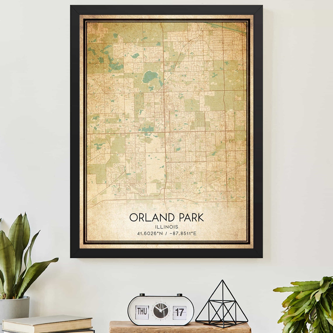 Orland Park Illinois Vintage Street Map Coordinates Art Poster