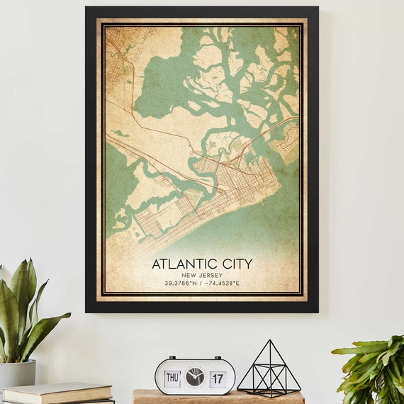 Vintage Atlantic City New Jersey Map Print Poster Custom Art