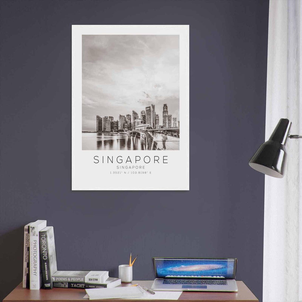 Singapore Marina Bay Skyline Dusk City Black and White Photo Poster - Image 3