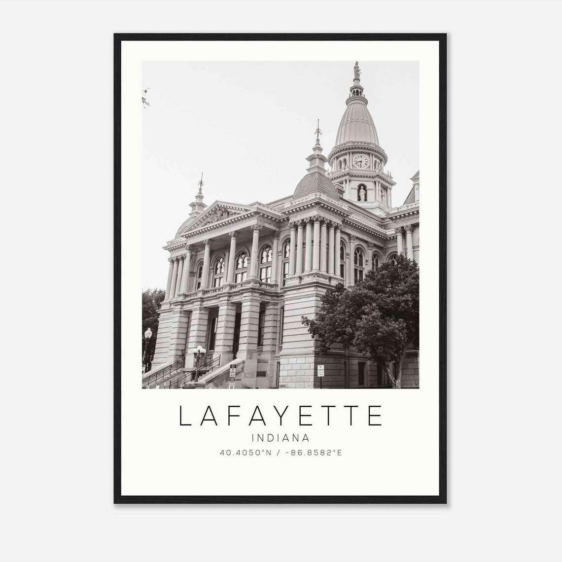 Lafayette Indiana Historic Courthouse Dome Black White Photo Poster