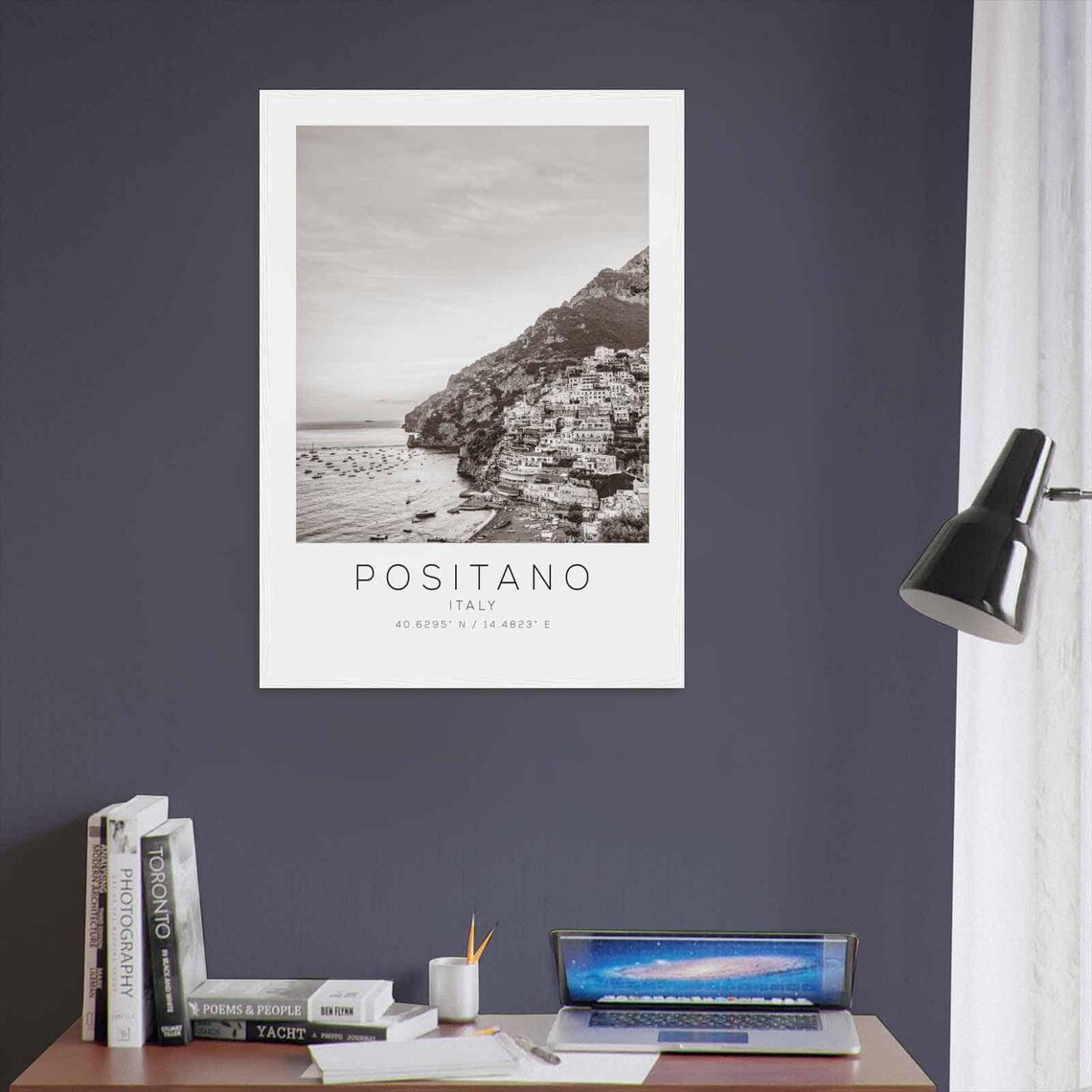 Positano Italy Amalfi Coast Cliffside Town Black and White Poster - Image 3