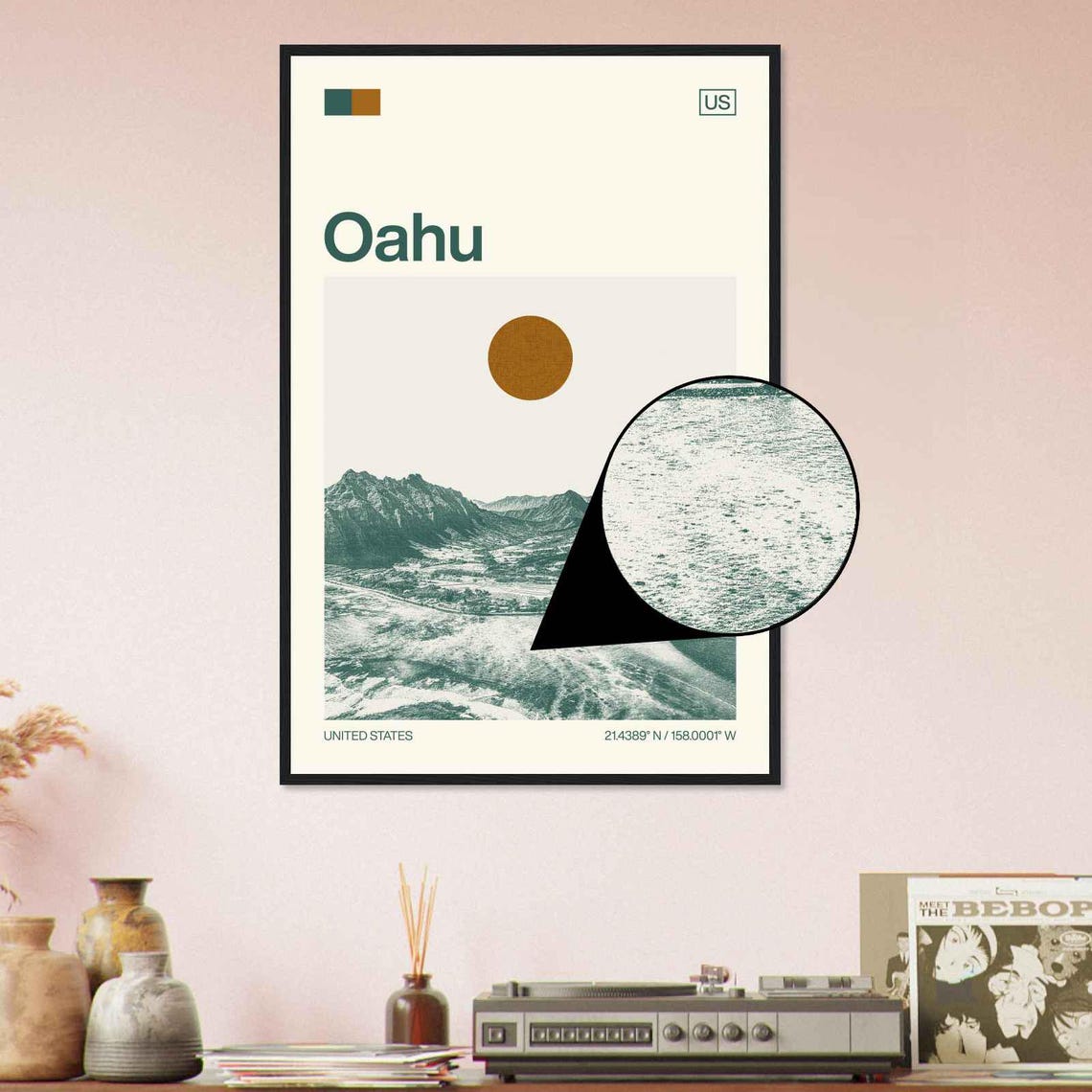 Oahu United States Mountain Valley Coast Minimalist Travel Poster - Image 4