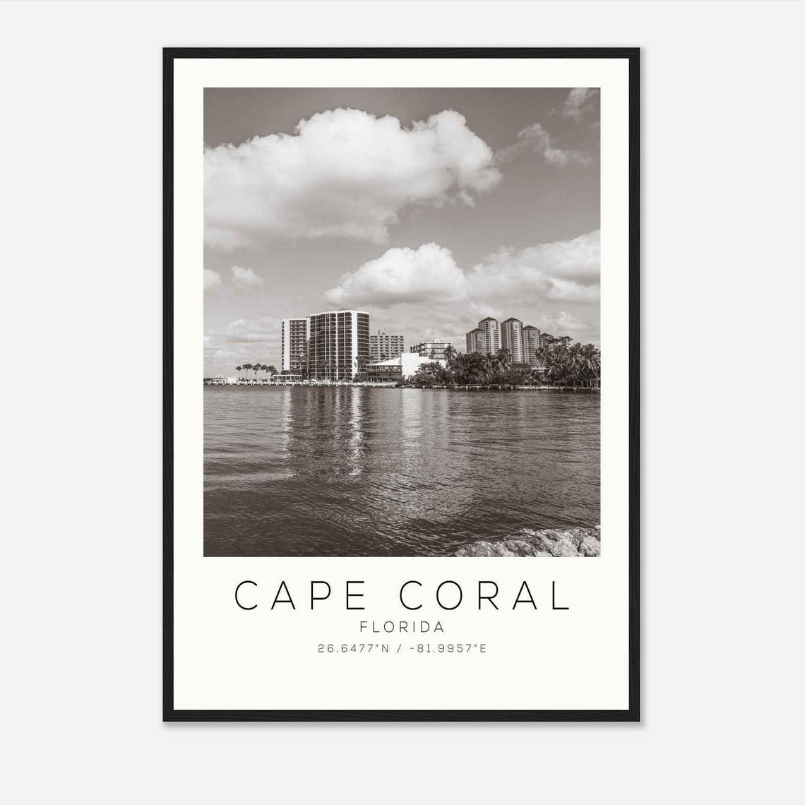Cape Coral Florida Waterfront Skyline Minimalist Travel Poster